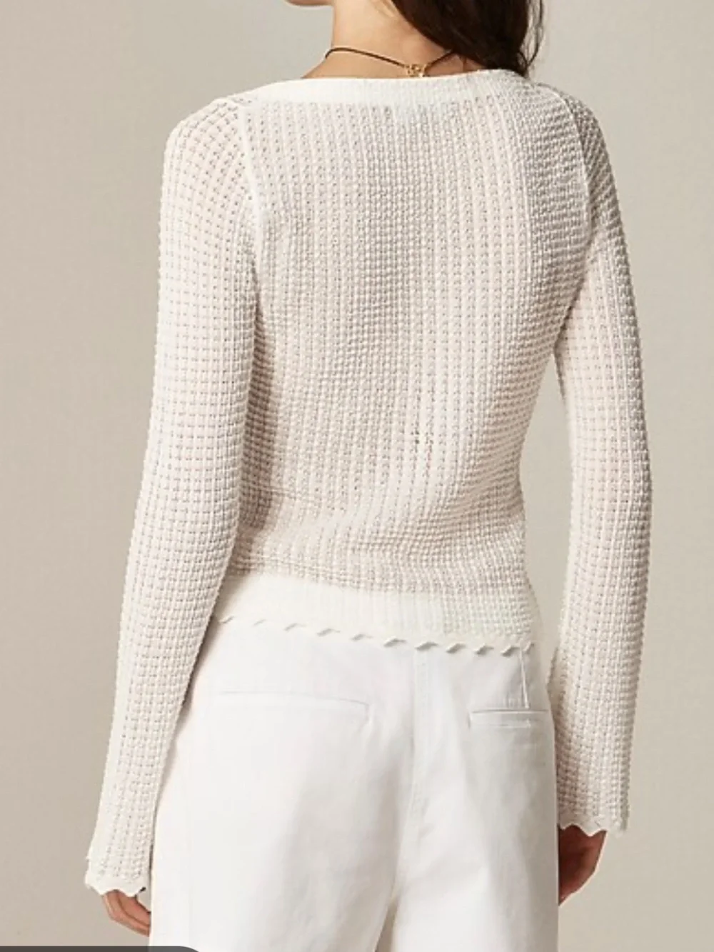 J. Crew Scallop Trim Pointelle Cardigan Top White Size Small